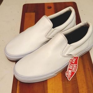 VANS White Leather Classic Slipon Size 13
